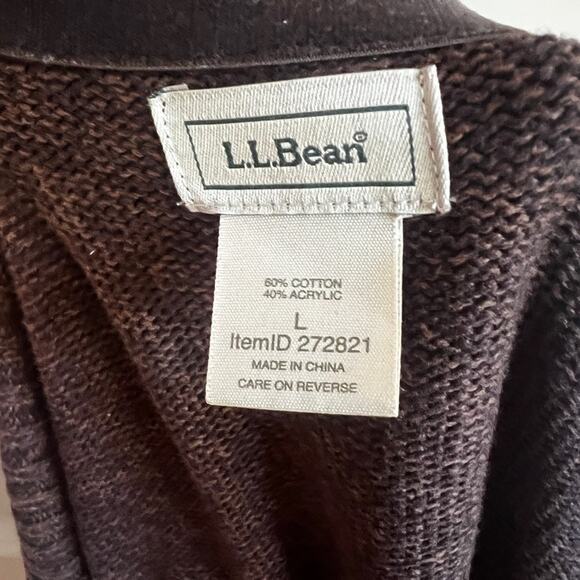L.L. Bean Brown Cotton/Acrylic Open Cardigan Sweater - Large - Picture 3 of 4